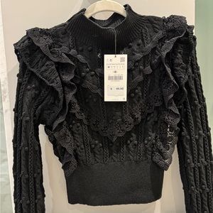 NWT- ZARA Ruffle Long Sleeve Top